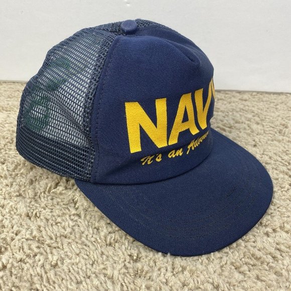 Vintage Navy “It’s an Adventure” Snapback Hat Blue Mesh Trucker Cap Broadway USA - Picture 4 of 10